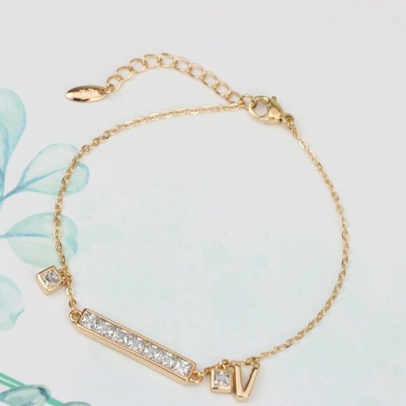 "Rose Gold Chain Bracelet with Bar and CZ Charm, Adjustable Fit, XPBL0756 - Picture 3 of 13